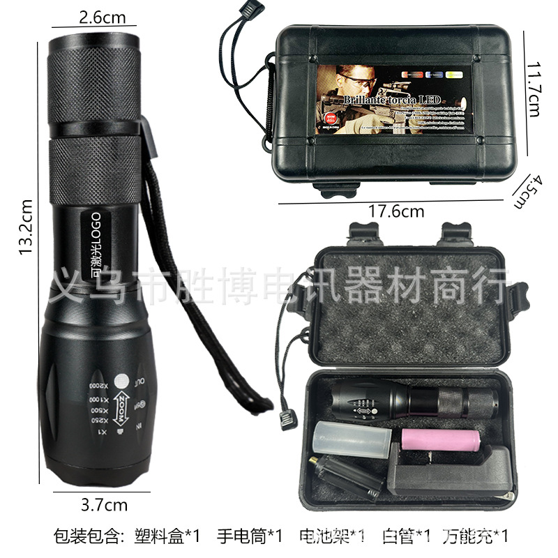 Transfronterizos al aire libre T6 linterna telescópica zoom brillante aleación de aluminio impermeable al aire libre corriendo por la noche ciclismo patrulla luz de reflector