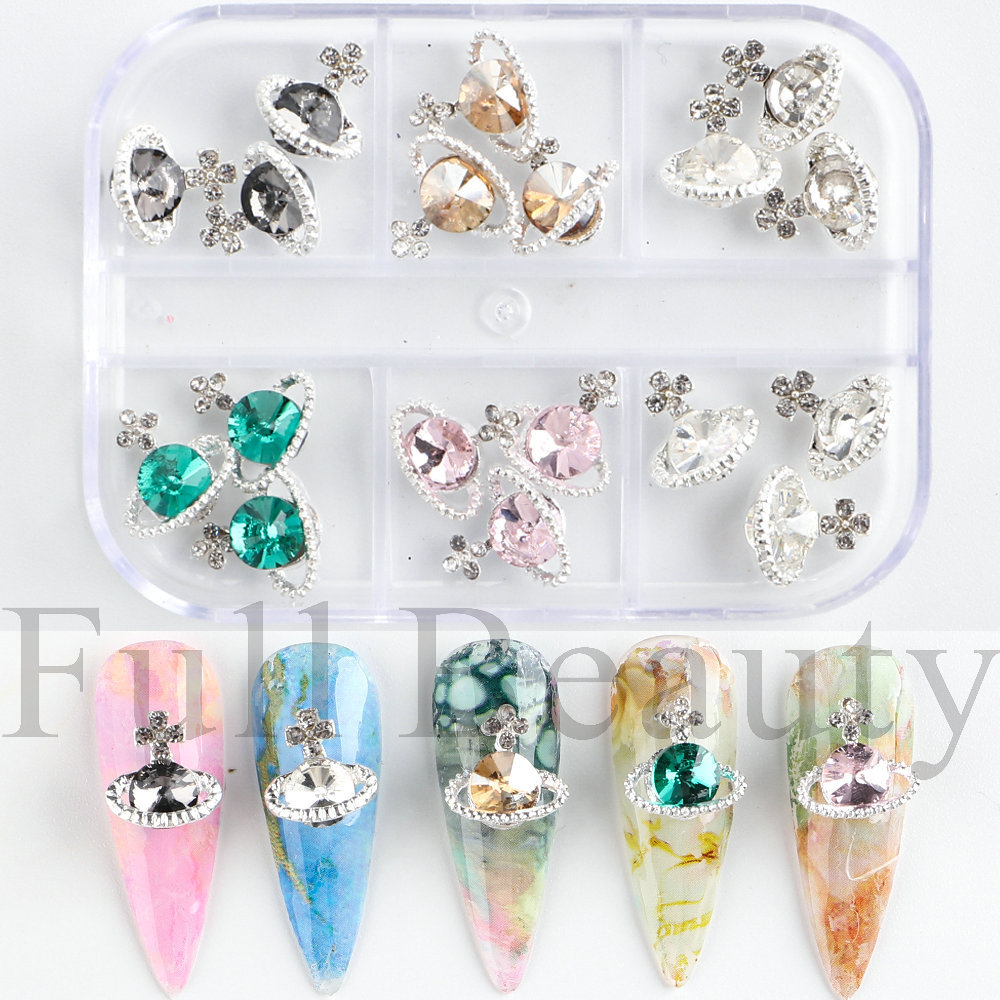 Cross-Border New Arrival Nail Ornament Alloy Japanese Planet Shiny Multi-Color Boxed Saturn Embedded Jewel Nails Stick-on Crystals