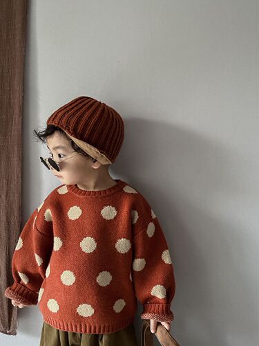 Colorful and versatile ~ Children's sweaters in autumn and winter Korean style polka dot print men's and women's fashionable retro pullover sweaters