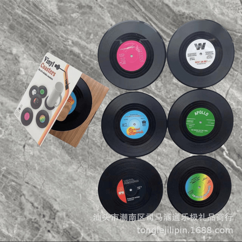复古唱片杯垫黑胶餐垫RetroVinyl咖啡杯垫防滑隔热垫圆形|undefined