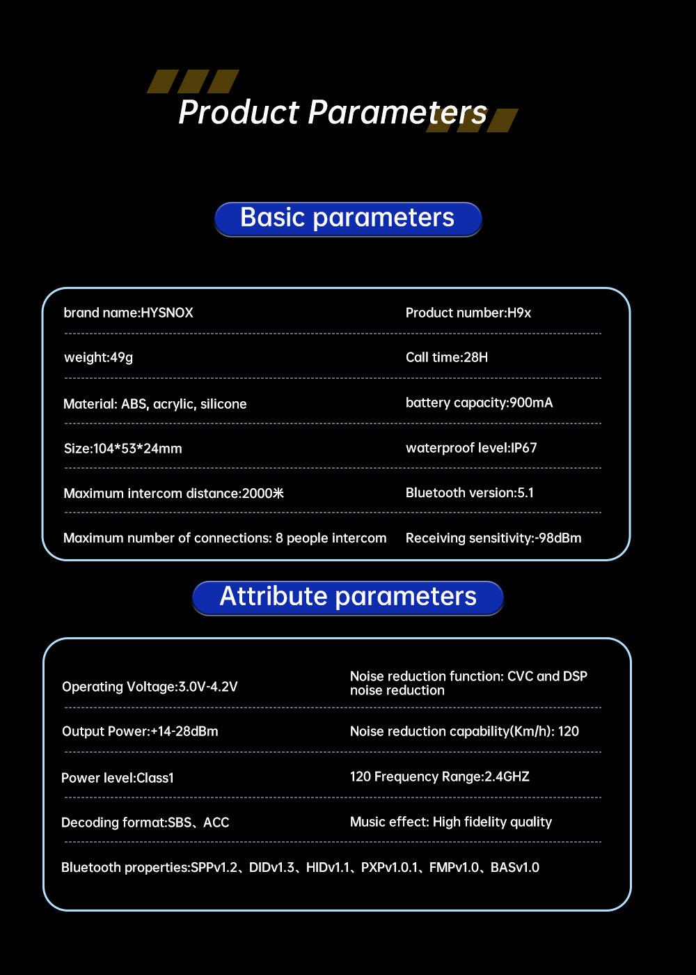 H9X New Cross-Border 10-Person Intercom 2Km Motorcycle Helmet Bluetooth Intercom Headset Multi-Mode Switching