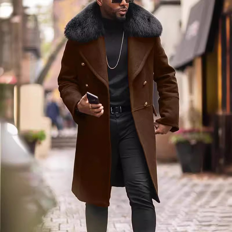 British winter men's overcoat买手冬季英伦毛领毛呢大衣中长款