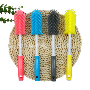 Amazon Silicone Bottle Brush Baby Pacifier Brush Stainless Steel Straw Brush Three-In-One Set Straight Handle Curved Handle