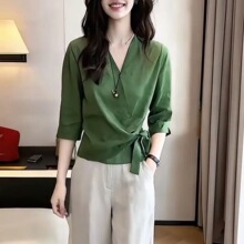 2026夏季领收腰七分袖时尚洋气衬衫新款显瘦气质衬衣春夏小众女