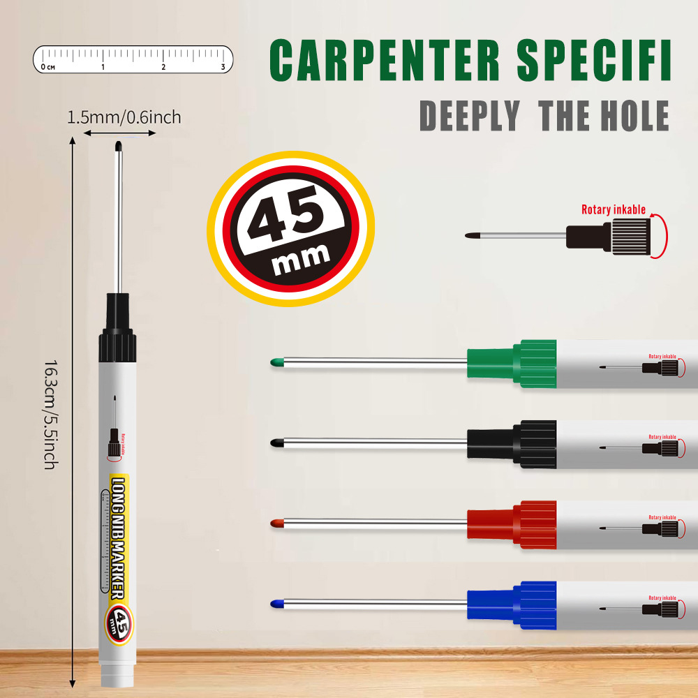 Bolígrafo transfronterizo de cabeza larga ultralarga de 45mm para carpintería y fontanero bolígrafo de marcado de baldosas de boca larga especial bolígrafo de marcado aceitoso