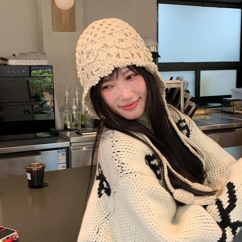 新款秋冬钩花包头帽子女麦穗流苏针织帽时尚文艺套头帽潮流毛线帽|undefined