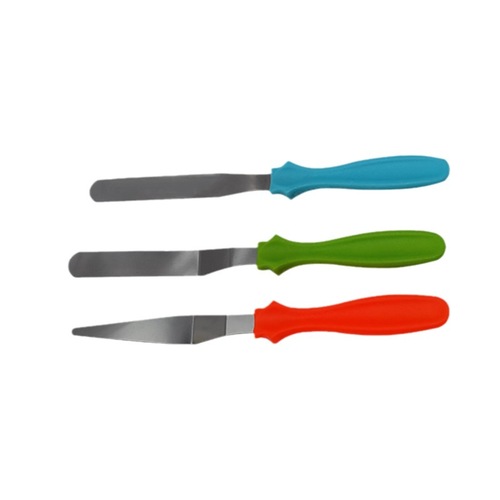 Stainless steel cream straight kiss spatula, frosting curved kiss spatula, plastic handle butter knife, cream scraper set of 3