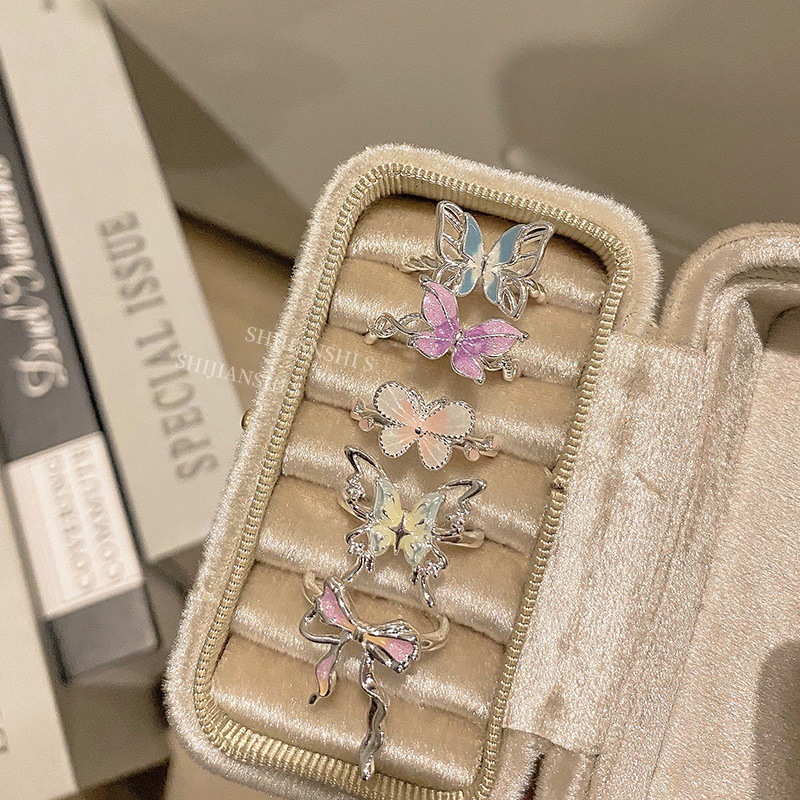 「Gradual Painting Fairy Butterfly」Gradient Fashion Personality Butterfly Ribbon Adjustable Niche High-End Versatile Ring
