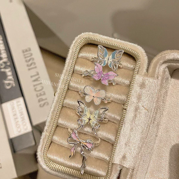 「Gradual Painting Fairy Butterfly」Gradient Fashion Personality Butterfly Ribbon Adjustable Niche High-End Versatile Ring