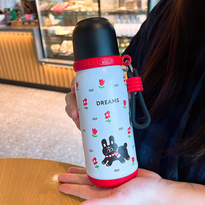 高颜值卡通便携新款316不锈钢子弹头保温杯提手杯户外双饮随行杯