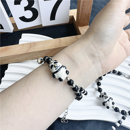 Artistic Contrast Panda Embroidery Necklace for Women - Black and White Design, Unique Hip-Hop Sweet and Cool Accessory Bracelet