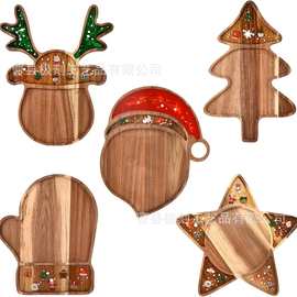 创意造型木制托盘麋鹿雪人圣诞节水果点心装饰摆盘零食盘批发跨境