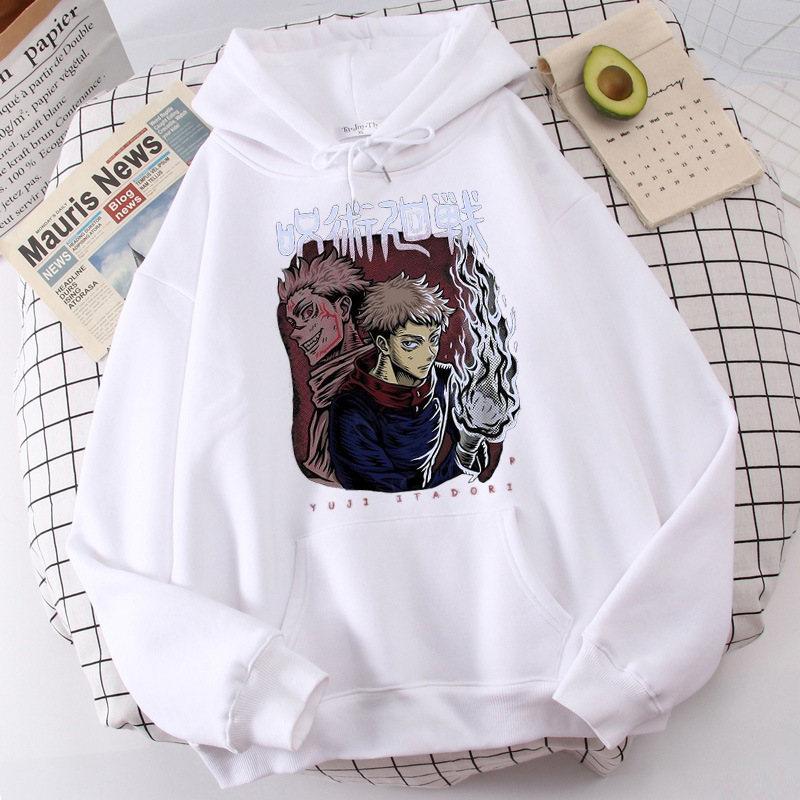 2025 Women's Sea Bile Japanese Anime Jiu-Jitsu Kaisen Hooded Sweatshirt Loose Korean Streetwear Top
