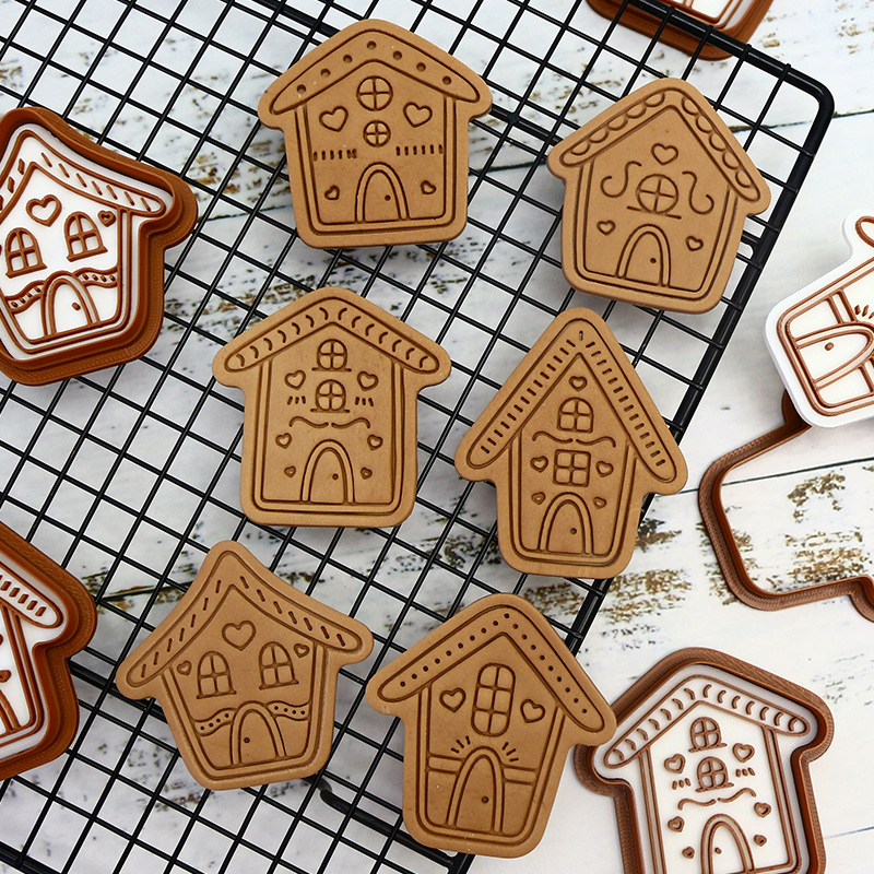 Casa Navidad casa molde de galletas hornear fiesta molde de fondant de bricolaje prensa tridimensional 3D molde de corte de galletas de glaseado