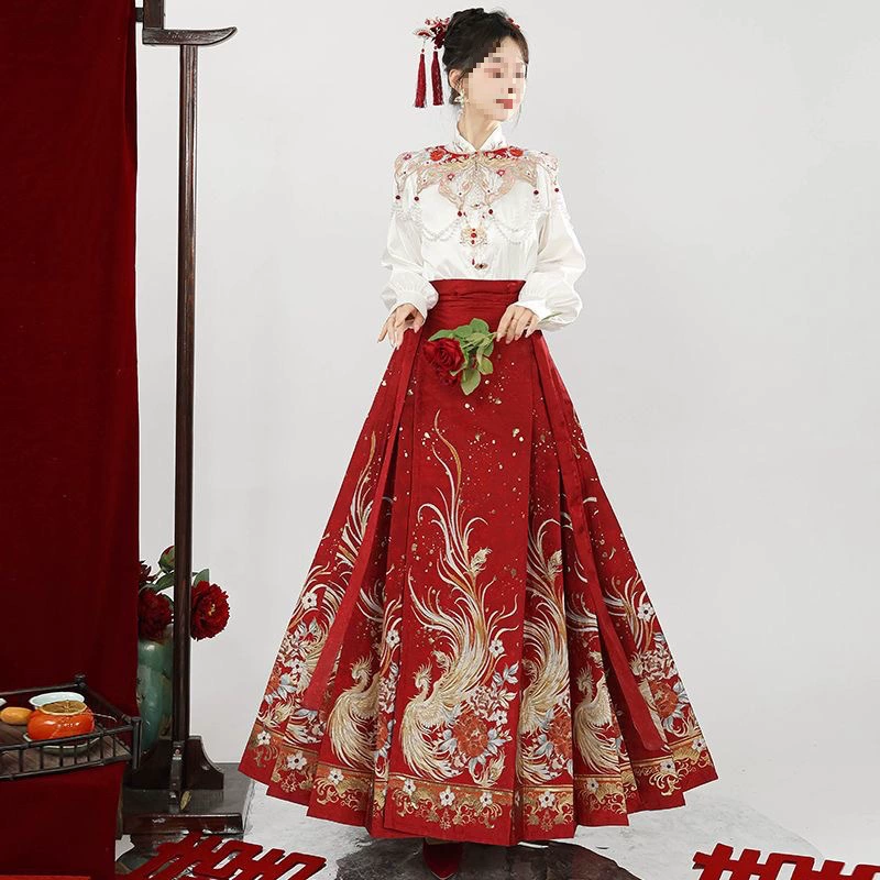Новый китайский стиль Hanfu: комплект с красной юбкой Mamian 2025, новое платье для подружек невесты, помолвки и тостов, плюс размер
