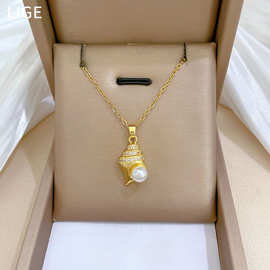 【钛钢】田螺珍珠满钻轻奢气质华丽满钻项链女百搭锁骨链钛钢链条