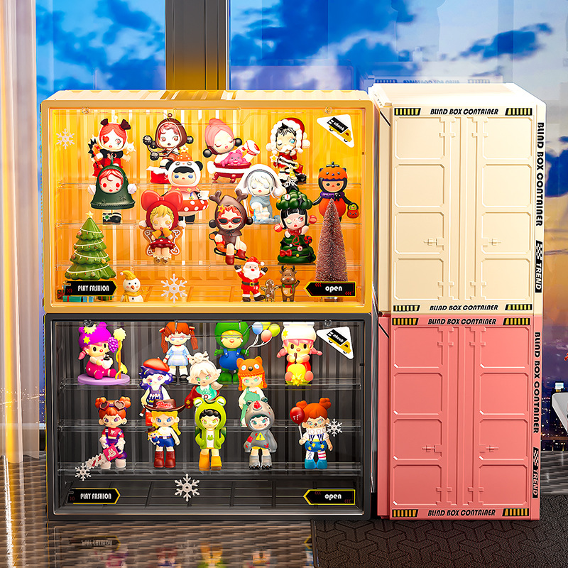 Caja ciega de color, caja de almacenamiento, estantes de mano, bloques de construcción cuadrados, juguetes, contenedores de acabado, estantes de exhibición transparentes DIY