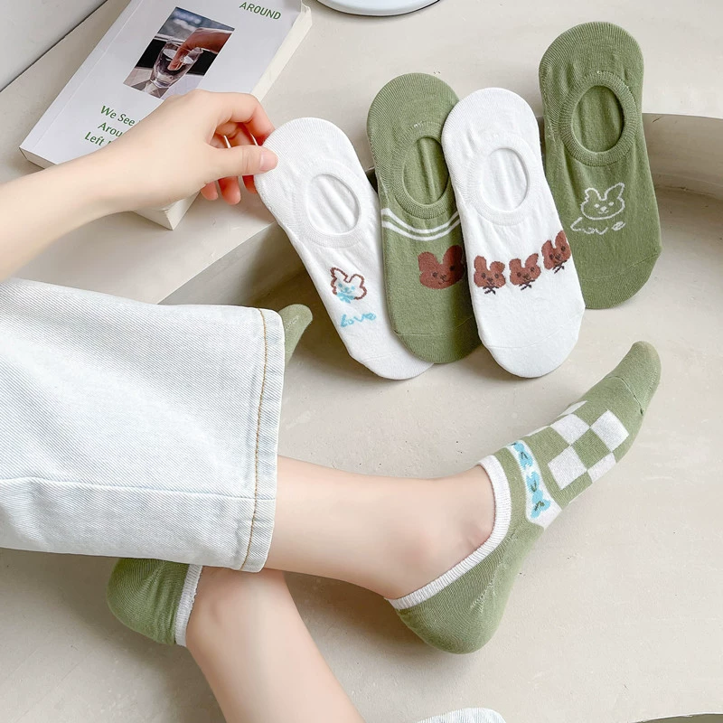 Invisible low‑cut summer thin socks, tide style, white and patterned designs, lightweight 0.02 kg
