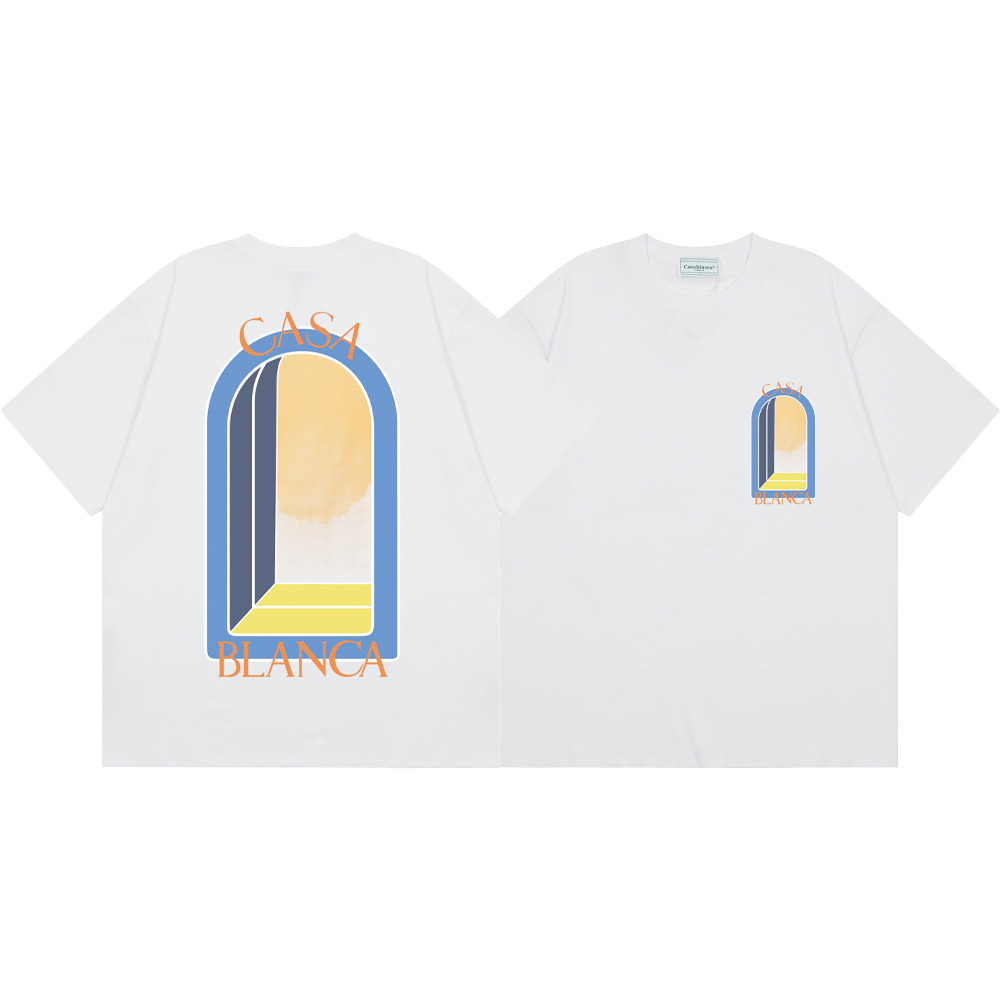 Transfronterizo 2024 primavera y verano nuevo estilo Casablanca Casablanca LOGO estampado hombres y mujeres camiseta suelta de manga corta