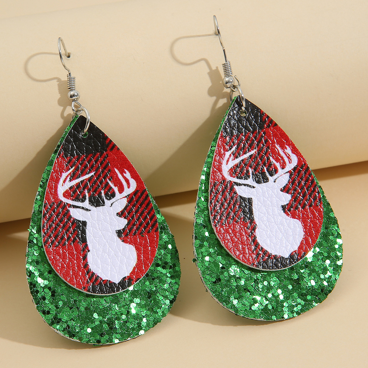 Creative Drop-shaped Christmas Series Sequined Leather Earrings Female Wholesale display picture 3