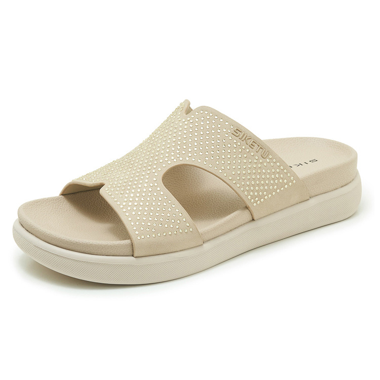 Dép sandal nữ xỏ ngón đế bệt đính đá lấp lánh phong cách Hàn Quốc — màu đen, màu hồng, màu mơ chi tiết 21