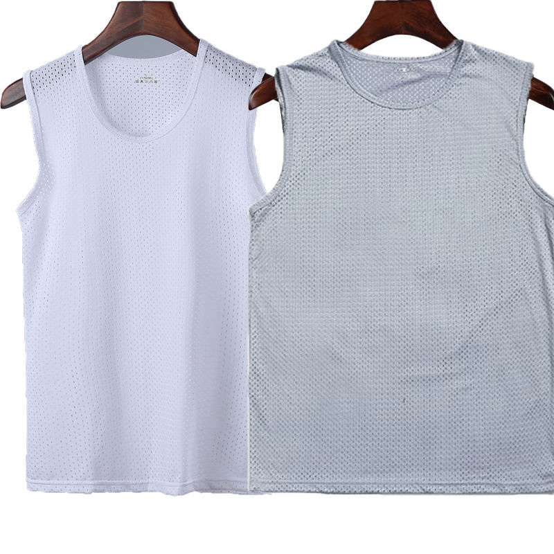 Chaleco de malla hombre deportivo ventilado hueco hielo rápido de verano camiseta sin mangas hombro amplio fábrica delgada comercio exterior al por mayor