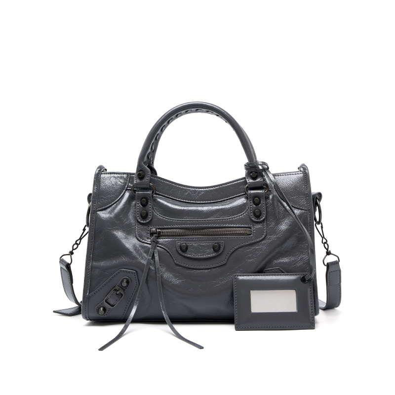 ABG Style Studded Motorcycle Bag Retro Crossbody Genuine Leather Tote Bag Luxury New Women's Handbag - Thumbnail 7