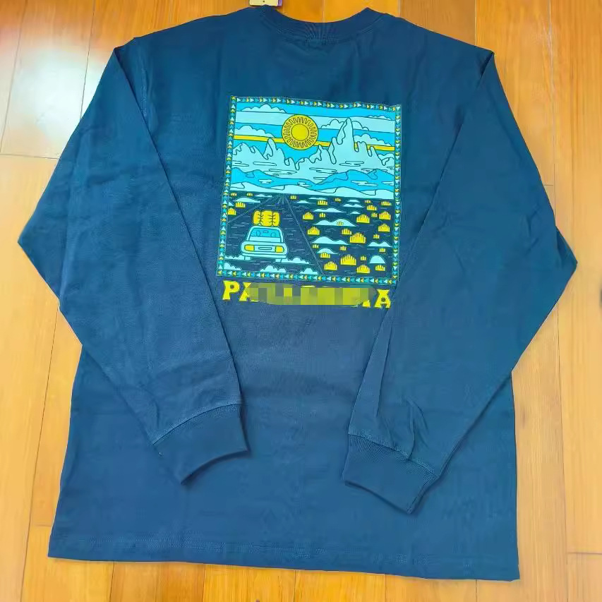 Comercio exterior clásico Sunrise logo puro algodón ola pareja cierre cuello redondo camiseta manga larga