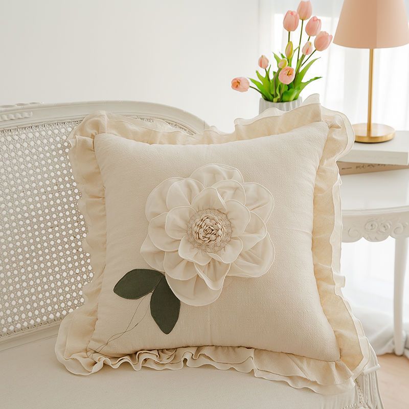 X5L Korean Princess Flower Pillow Cushion Waist Pillow Decorative Bedroom Bedside Pillow Sofa Pillow with Core