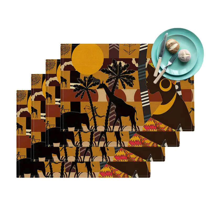 Transfronterizos lino almohadilla de mesa Aliexpress TEMU Amazon almohadilla de mesa cuadrada búfalo rojo almohadilla de Navidad Día de la Independencia