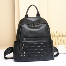 单肩包时尚款真皮女包新款休闲头层牛皮双肩包格纹大容量背包8160