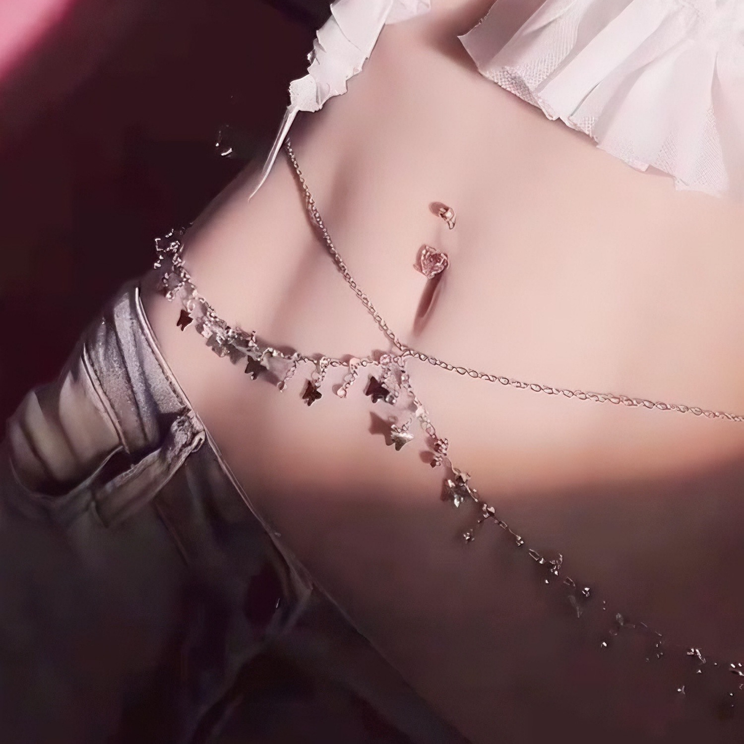 Personalidad chica caliente cadena de cintura cadena de diamantes de imitación de mariposa de hemia europea y americana bikini de playa de borlas multicapa accesorios de cintura hechos a mano