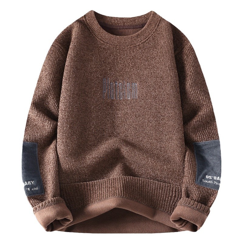 Una camiseta de terciopelo de cuello redondo para hombres otoño y invierno con camiseta de terciopelo de oro para hombres.
