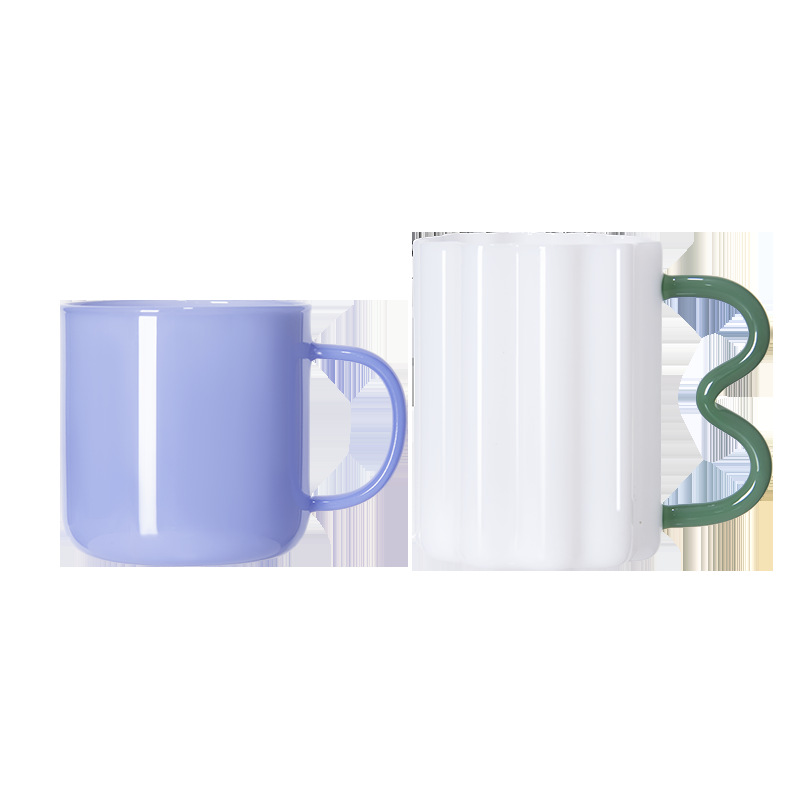 Ins simple taza de vidrio de jade blanco y azul creativo taza de marca de macarón de oficina en el hogar taza de café estética vertical