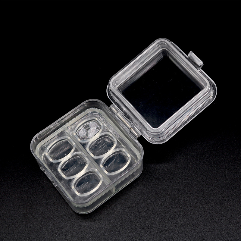 Caja de almacenamiento de dentaduras postizas Caja de chapa pequeña Caja de película de dentaduras postizas de una sola pieza Caja de dientes 2 cuadrículas 6 cuadrículas 16 cuadrículas Caja de chapa Caja de transporte