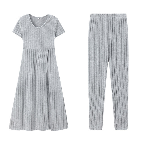 2025 Spring & Fall Bestselling New Arrival European & American Cross-Border Fashion Casual Short-Sleeve Slit Long Dress and Pants Set