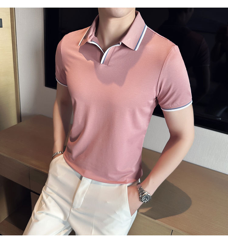 Mulberry silk short sleeved Polo shirt for men's casual, business, light luxury, ruffian and handsome T-shirt, ice silk, no iron_voghion.com