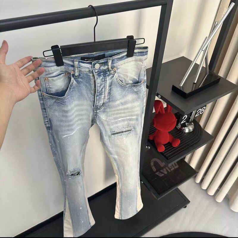 Pu High Street American-Style Washed Splatter Ink Ripped Casual Jeans Summer New Retro Patchwork Slim Fit Flared Long Pants Pu High Street American-Style Washed Splatter Ink Ripped Casual Jeans Summer New Retro Patchwork Slim Fit Flared Long Pants