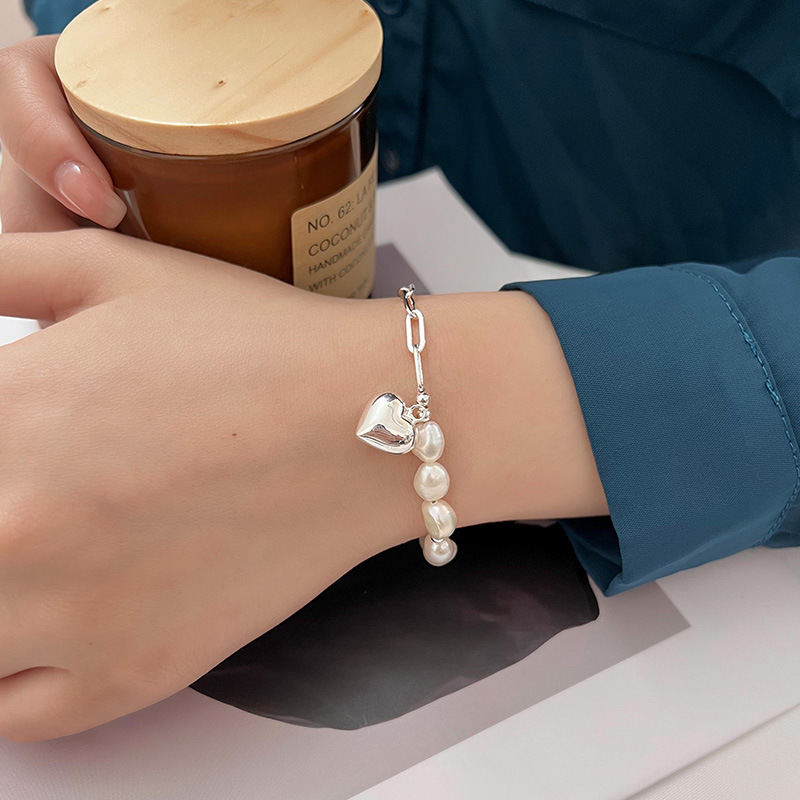 S Yintai Silver Vintage Baroque Pearl Love Bracelet Student Light Luxury High End Feel Handmade Jewelry_voghion.com
