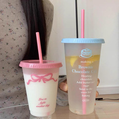 Ins Summer Plastic Straw Cup High-End New Transparent Cup Portable Large Capacity Cute Student Water Cup for Girls