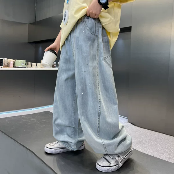 Boys' Distressed Jeans Summer Thin Trendy Wide-Leg Pants Boys' Stylish Casual Mosquito-Proof Pants Amazon Long Pants