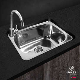 304不锈钢一体拉伸单槽带沥水板水池单洗碗池 拉丝水槽加厚洗手池
