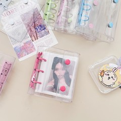 Small and fresh double buckle 8 mini 3-hole zipper bag card book flash loose leaf manual 3-inch single-grid storage album