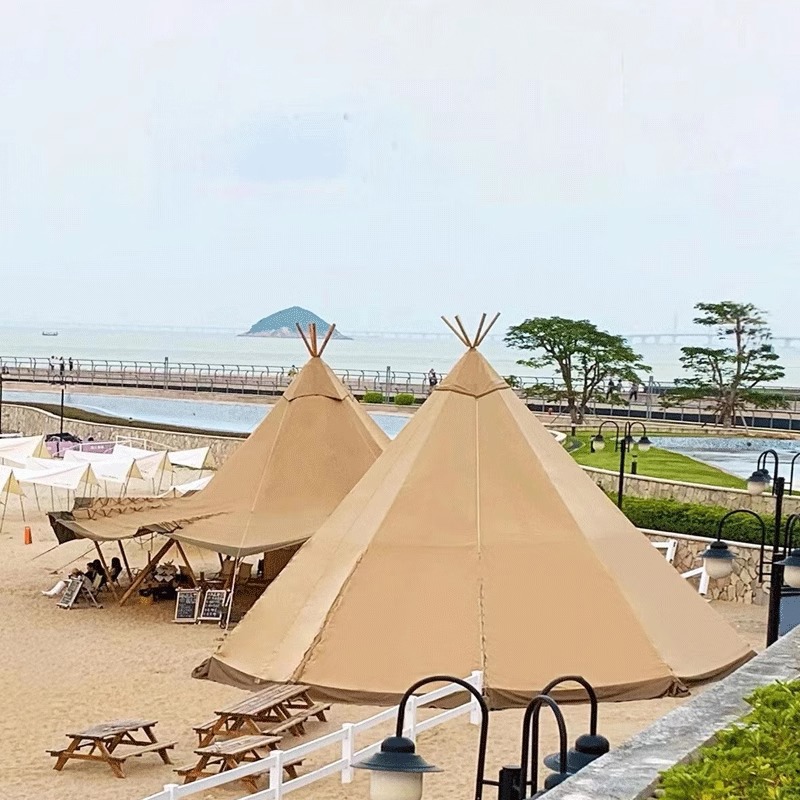 Hotel de lujo al aire libre campamento pirámide tent a prueba de lluvia mediano indio campamento barraca tienda de restaurante