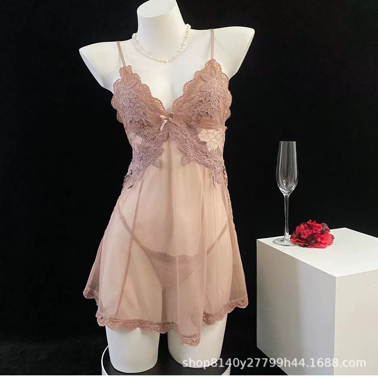Летняя пижама, топ с чашечками, slip dress, комплект, открытая спина, с вышивкой