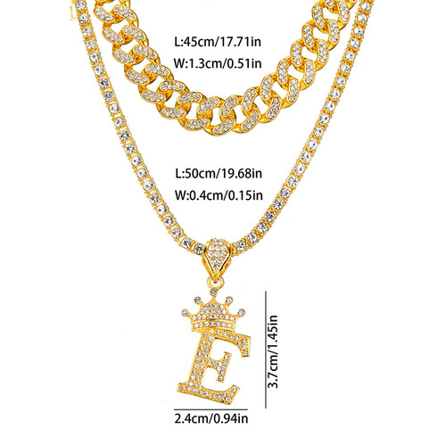 Hip-hop Crown 26 English Pendant Multi-layer Chain Fashion Cuban Chain Set Letter Necklace Wholesale