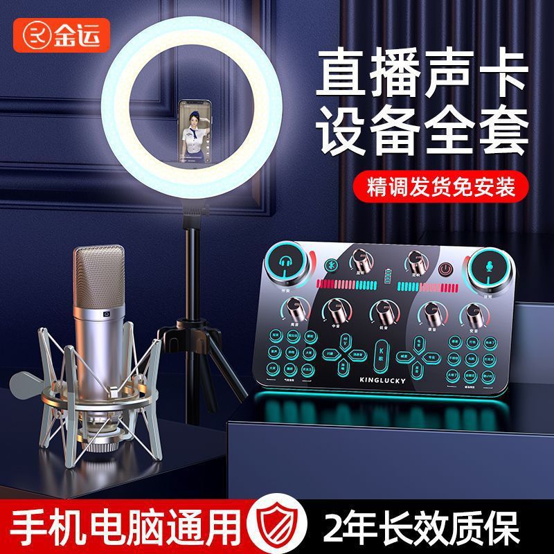Golden Sound Card Professional Recording Live Streaming Equipment Full Set Karaoke Sound Card Home Ktv Sound Card for Live Streaming and Goods Selling Pk Use