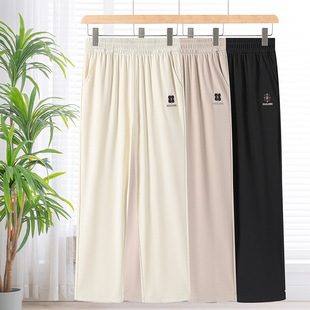Middle-aged mother summer pants thin 2025 new elastic waist casual pants for the elderly straight pants