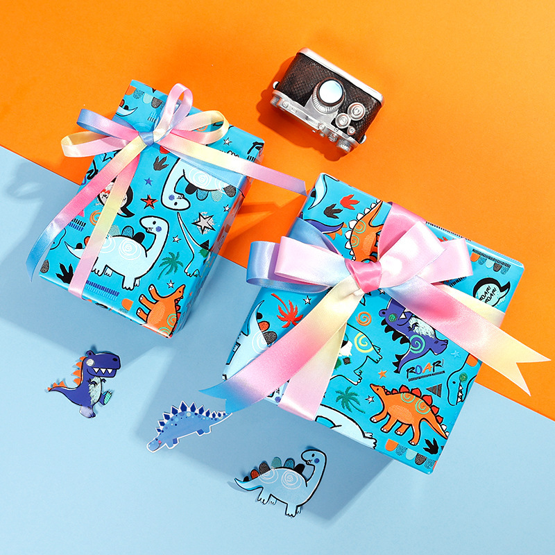 Papel de embalaje de regalo Papel de embalaje de regalo de dibujos animados de viento de hoja grande Papel de cobre doble Regalo de cumpleaños Caja de regalo de juguete Empaquetado