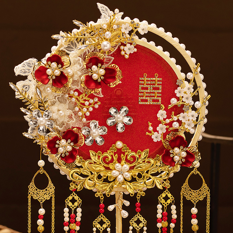 オリジナル婚扇中国式団扇花嫁結婚diy材料バッグ高級贅沢新婚プレゼント秀イネ服喜扇|undefined